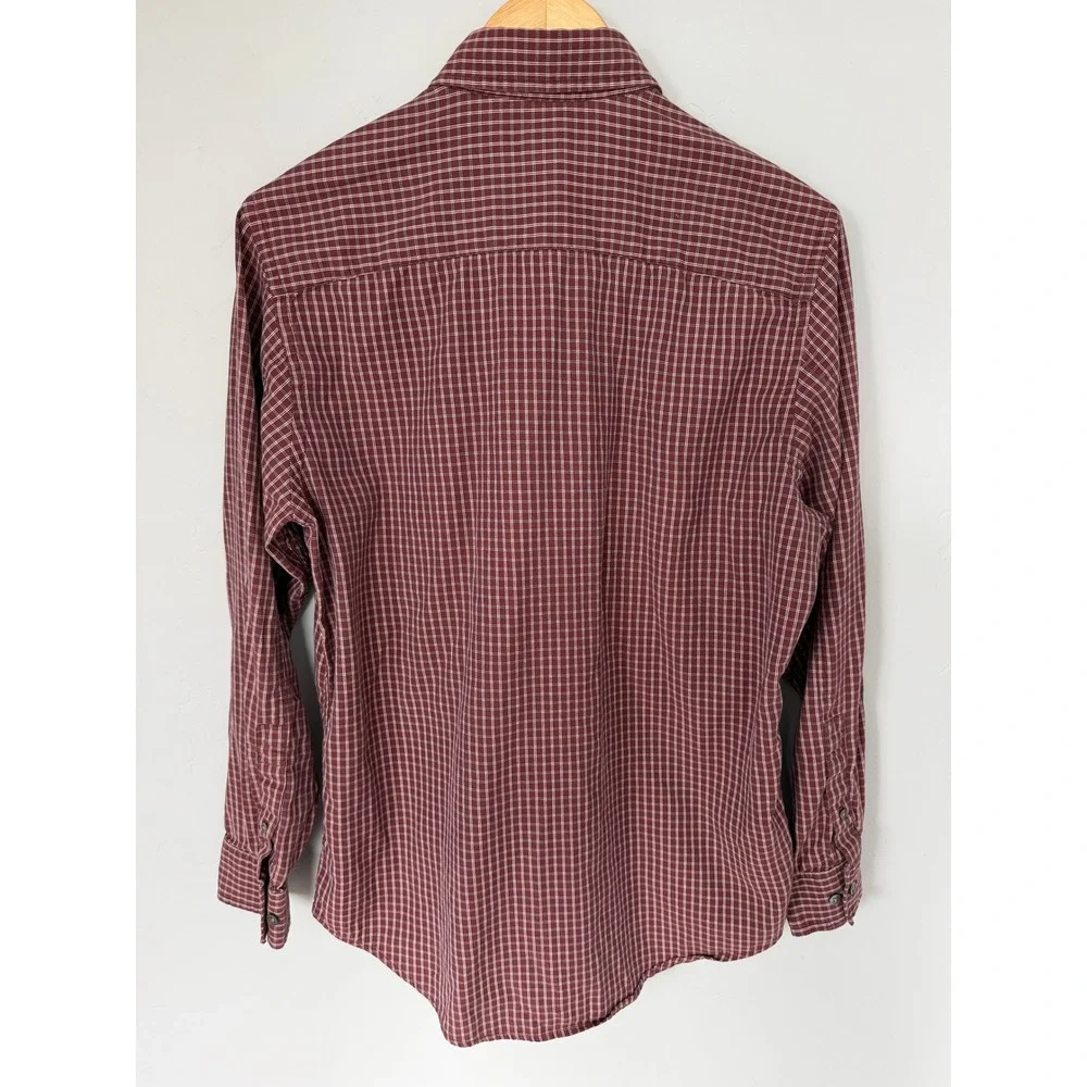 Banana Republic Mens‎ Medium Burgundy Plaid Cotton Button Down Shirt Long Sleeve